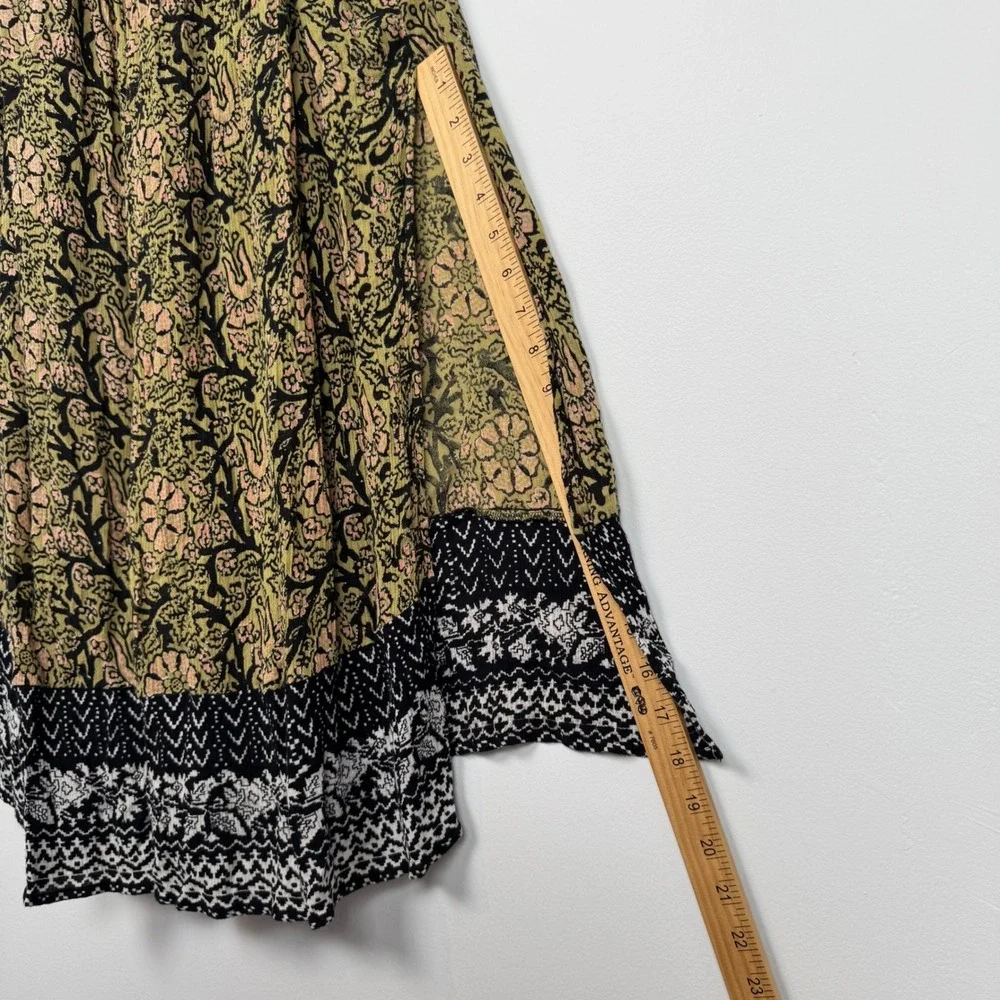 Free People Sweet Soul Smocked‎ Boho Maxi Dress Olive Black Floral Print XS